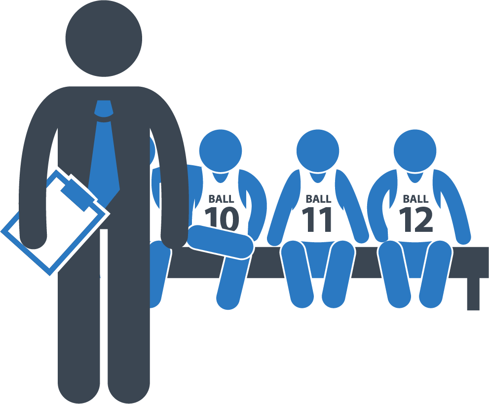 Graphic of a coach and his players sitting on the bench